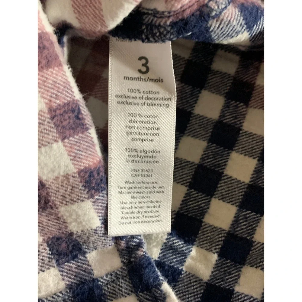 Kids Carter's Flannel AC/DC Sequins Patch Long Sleeve Handmade 3 months